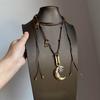 Moon Necklace for Women, Layered Crescent Moon Pendent Rope Choker Necklace, Boho Retro Adjustable Jewelry