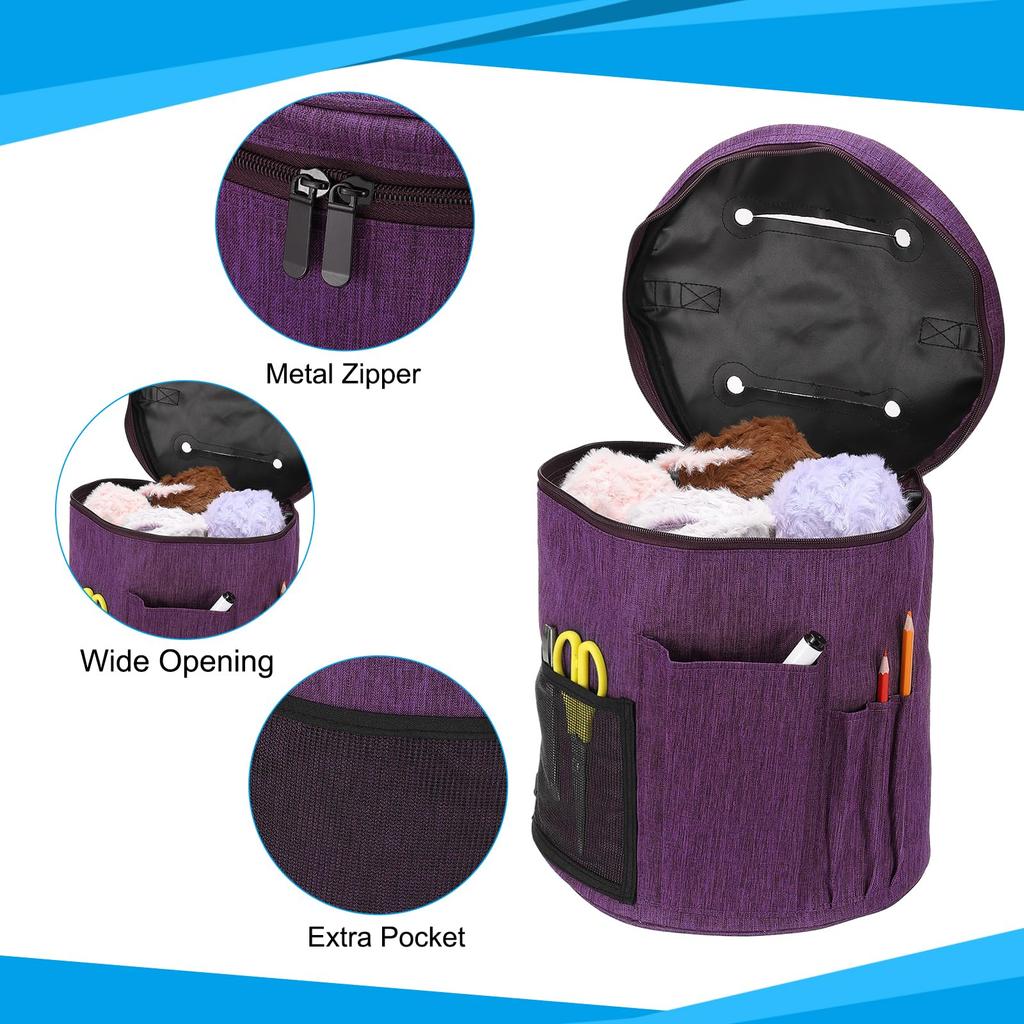 PATIKIL Knitting Large Size Knitting Organizer Strap Case Holder with Side Pockets for Crochet Supplies Needles Hooks Tools Purple Bag,