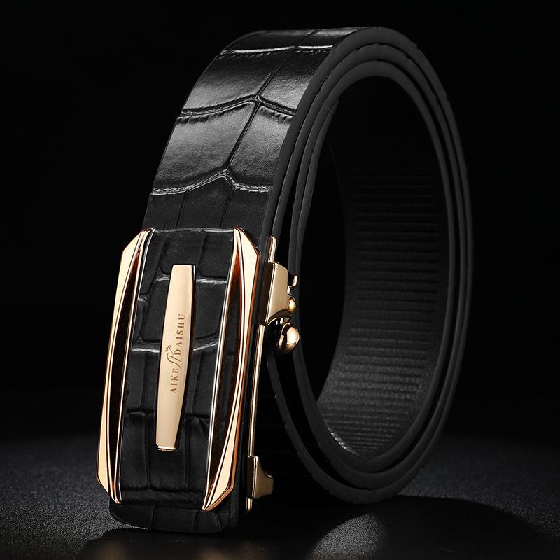 

Новый мужской кожаный ремень с узором крокодила, автоматическая пряжка, для среднего и молодого возраста, деловой, из натуральной кожи, простой джинсовый ремень, мужской 130cm
