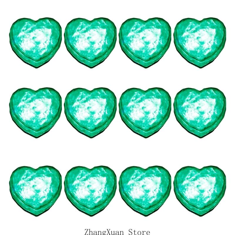 

3XUF 12pcs Water Activated Flashing Heart Ice Cubes Colorful Accessories for Drink зелений