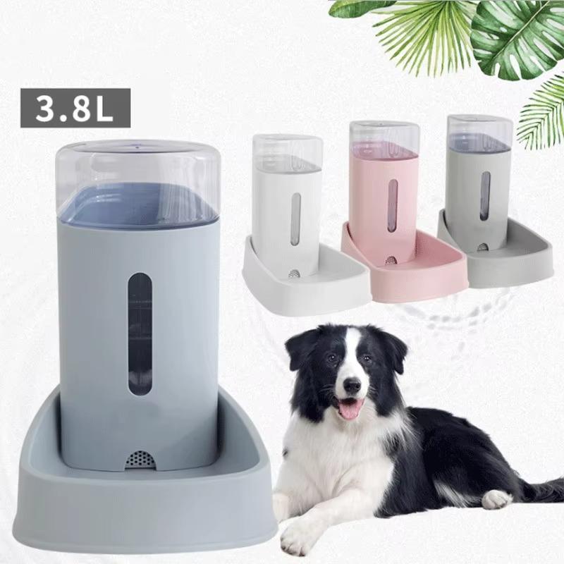3.8L Eco-friendly Plastic Pet Feeder Dog Cat Automatic Water and Food Feeder Dispenser Bowl Grain Storage Barrel