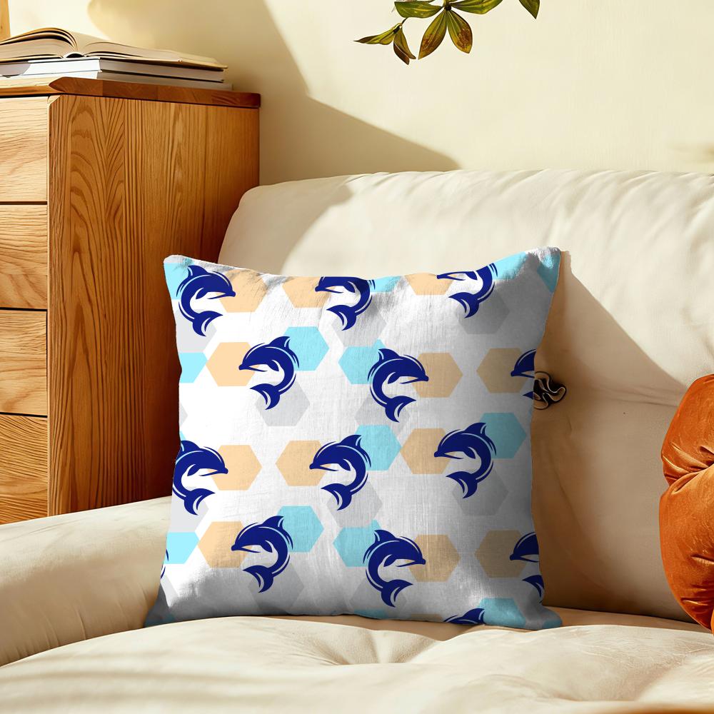 Dolphin Pattern Cushion Cover Plush Fabric Soft DoubleSided Printed Sofa Warm Winter Home Gift Pillow Cover