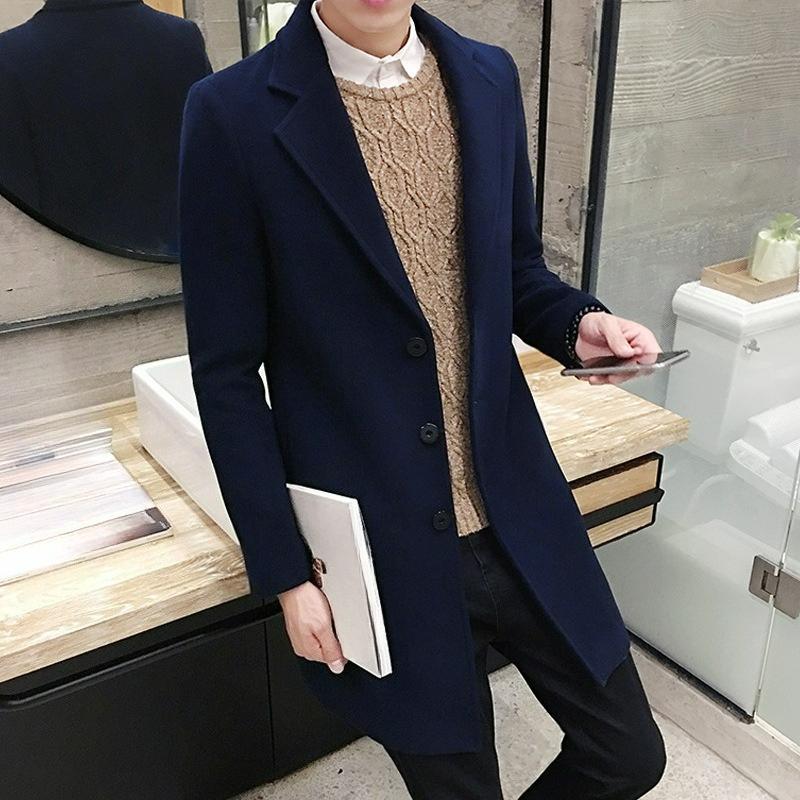 Autumn and Winter Men's Woolen Coat Slim Mid-length Windbreaker Thick Woolen Coat Men's Clothing