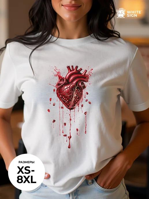 Oversized cotton T-shirt with Pomegranate Heart print L