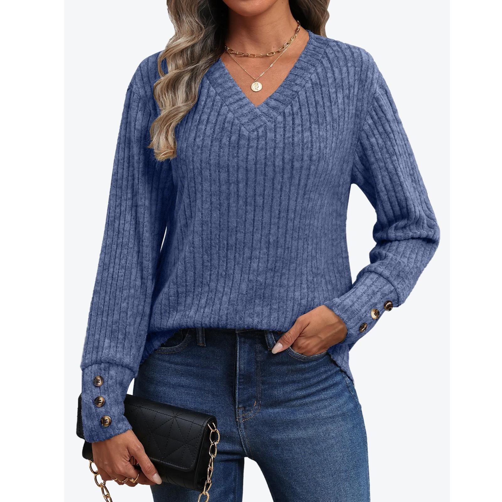 

Женская повседневная модная рубашка с длинным рукавом, оверсайз, с V-образным вырезом, однотонные топы L