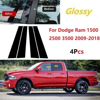 Lot de 4 garnitures de porte et fenêtre de voiture noires brillantes, garnitures décoratives pour Dodge Ram 1500 2500 3500 2009-2018, autocollants automobiles