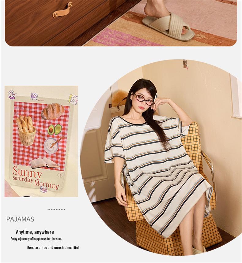 2026 Women's Cute Pajamas - Stretch Cotton-Blend, Short Sleeve Nightgown with Chest Pads for Summer