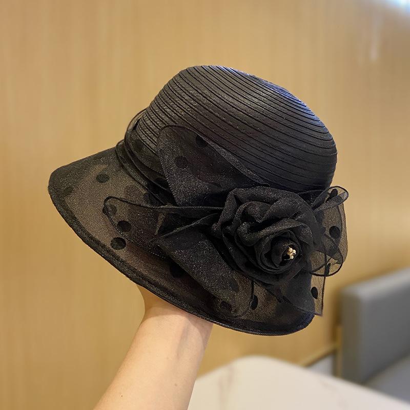 Hat temperament elegant flower bucket hat British summer new breathable versatile basin hat top hat