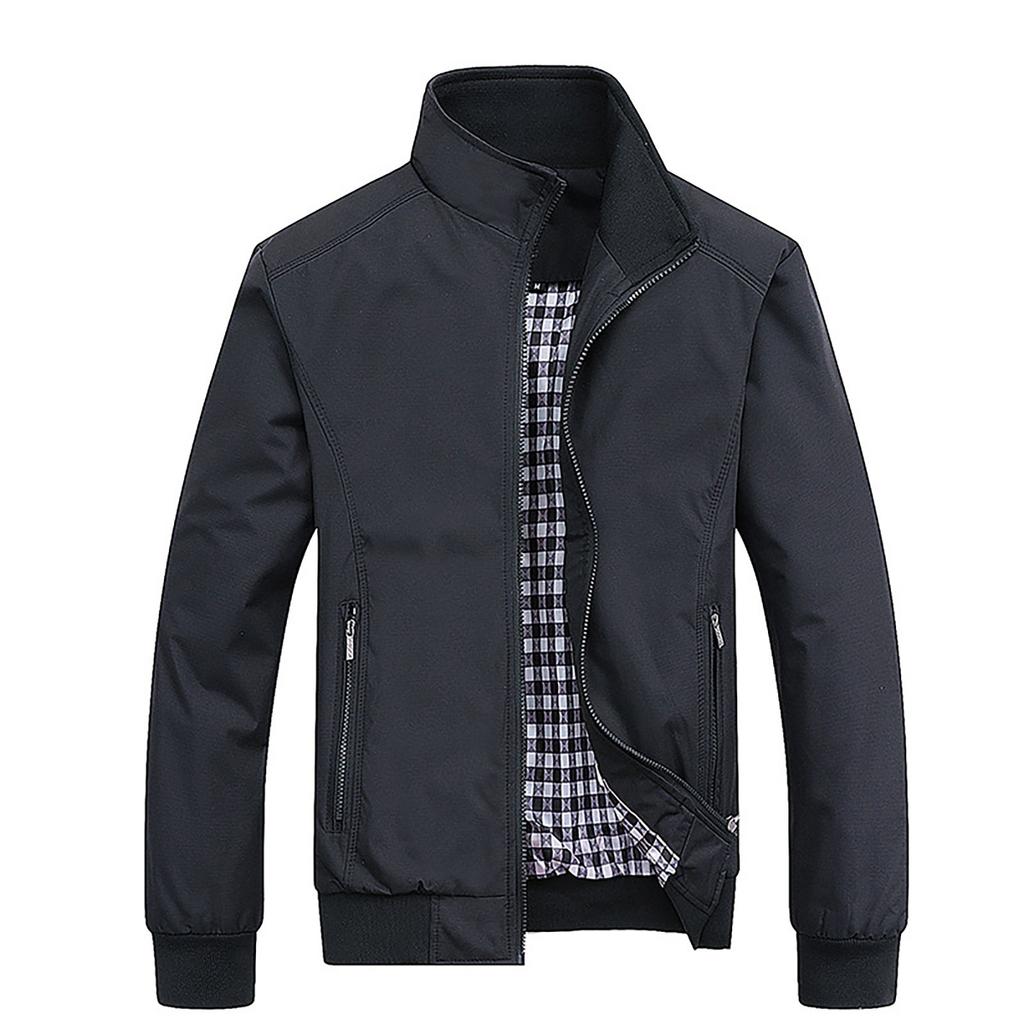 Men's Lapel Jacket Solid Casual Zipper Pocket Coat
