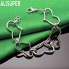 925 Sterling Silver Openwork Heart Side Chain Exquisite Bracelet Gift Jewelry
