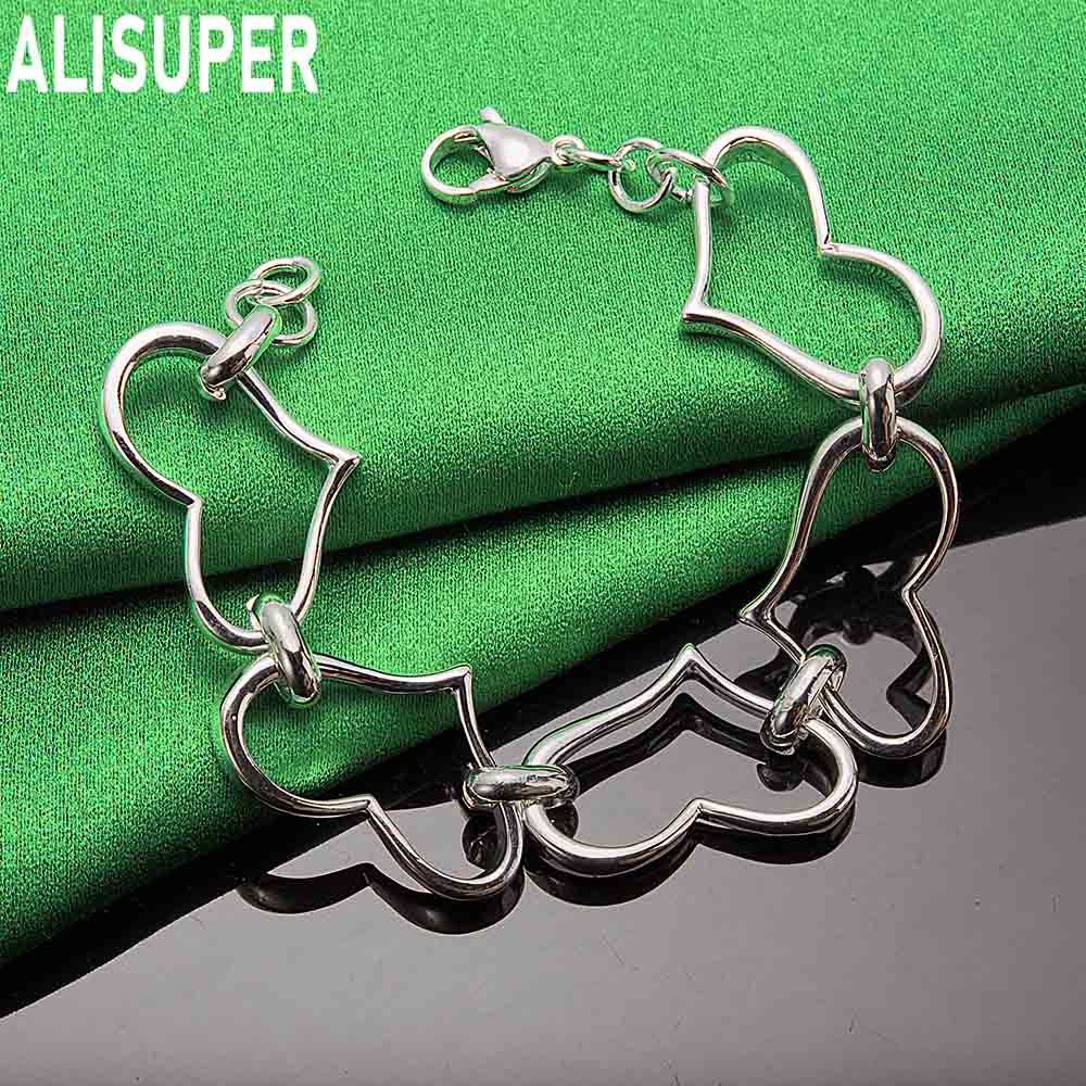 925 Sterling Silver Openwork Heart Side Chain Exquisite Bracelet Gift Jewelry