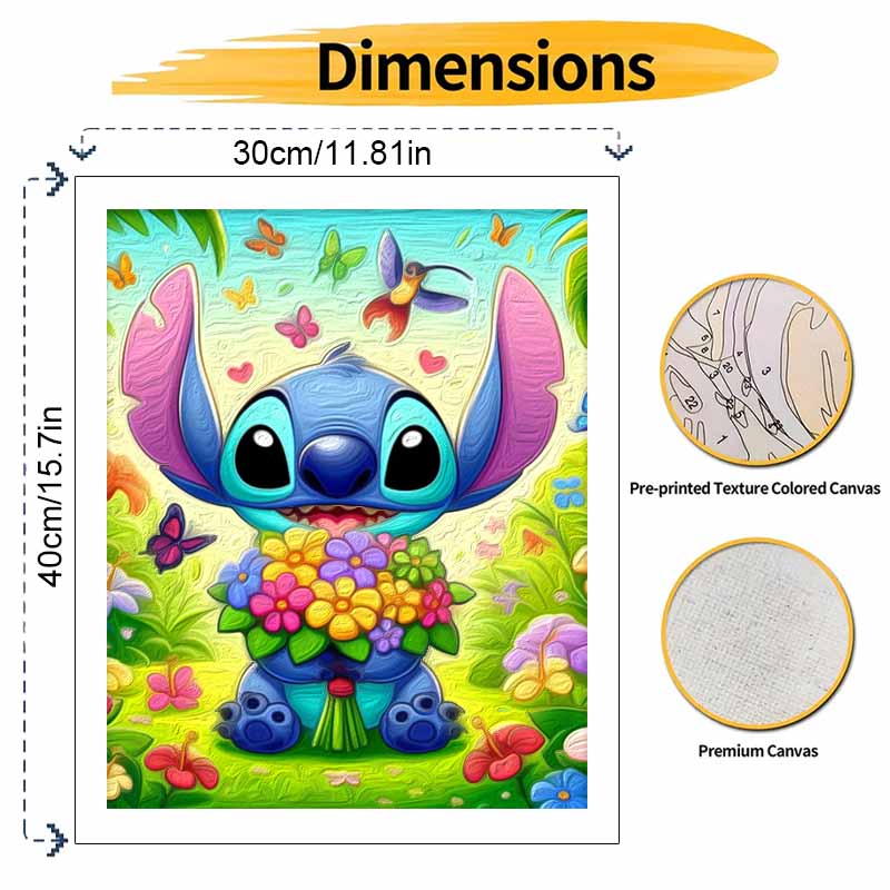 Disney Stitch Flower Digital Oil Painting DIY HandPainted Coloring Art Home Decoration, Beautiful Cartoon Wall Art Decor Paint By Numbers