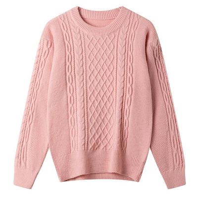 Autumn And Winter Twist Sweater Versatile Light Mature Style Solid Color Knitted Sweater Round Neck Pullover Lazy Loose Women'S Clothing