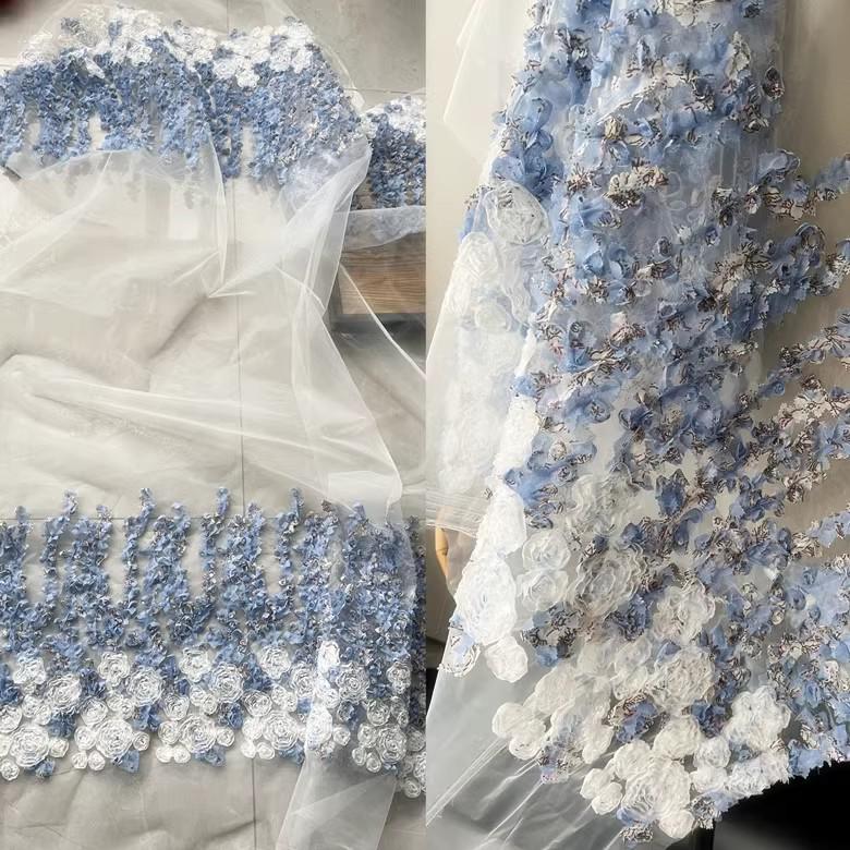 Children's 3D Flower Embroidered Organza Fabric In Stock