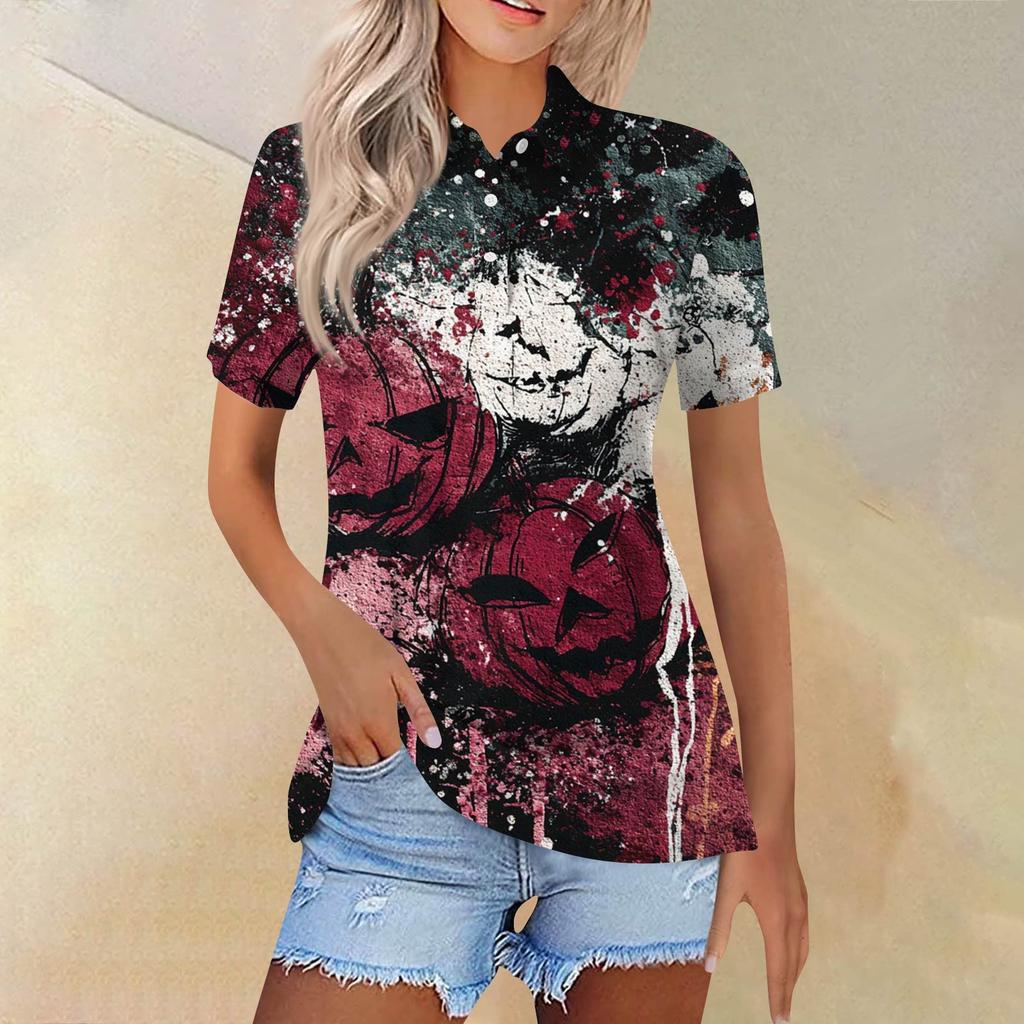 Women's Fashion Casual Lapel Short Sleeve Printed Shirt Women's Button Up Tops