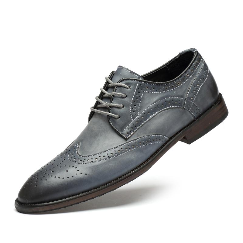 

Мужская обувь, повседневные роскошные туфли дерби из натуральной кожи, деловые туфли-броги с острым носком, элегантные формальные туфли, высококачественные оксфорды 46 серый