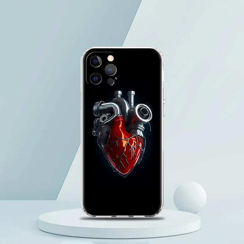 Mechanical Heart Phone Case for iPhone 16 15 14 13 12 Pro Max Transparent Soft for iPhone 11 Pro Max 7 8 Plus XS XR Shell