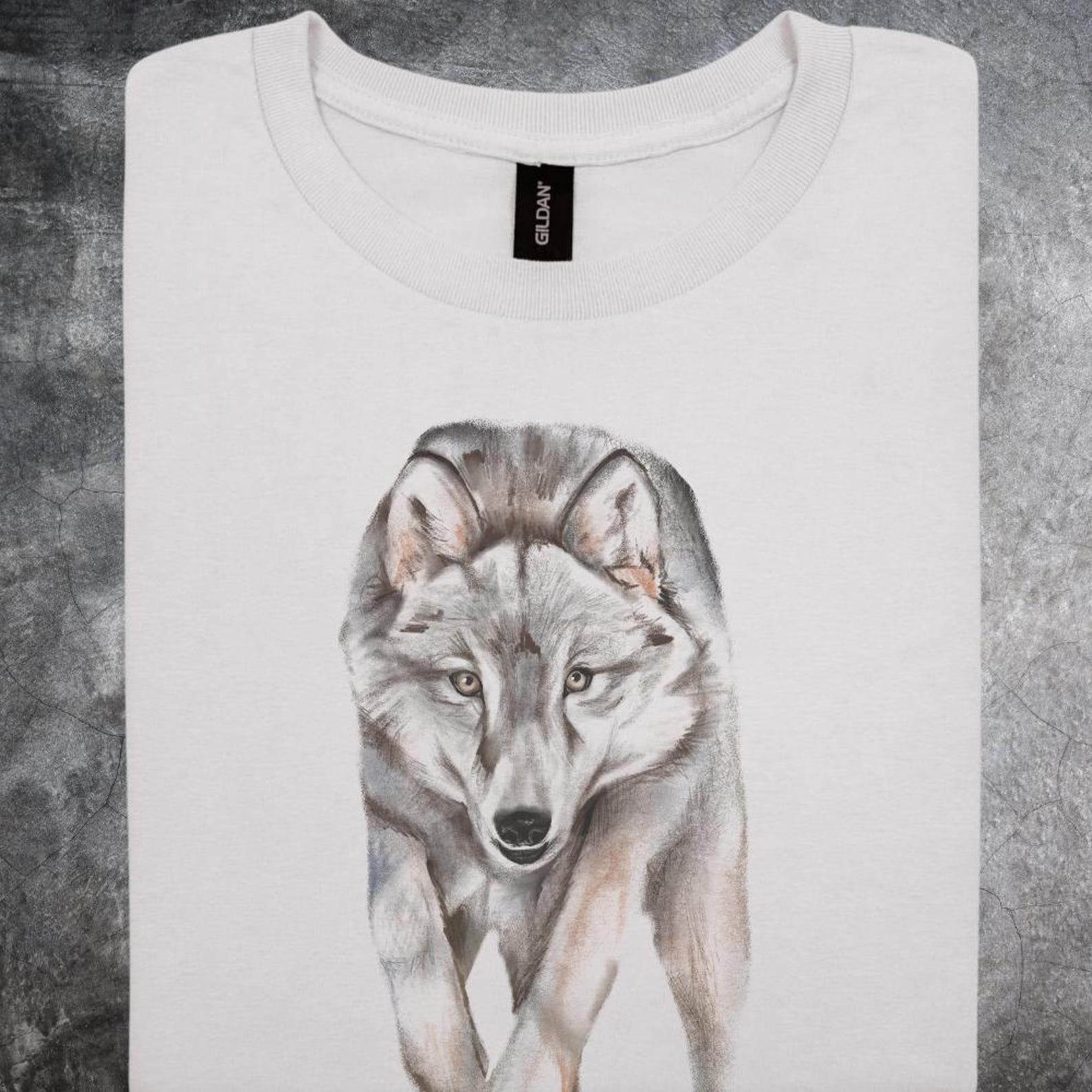 Wolf Shirt Illustration Tshirt Featuring Realistic In Motion Wildlife Artwork gray Casual Shirt softstyle 130