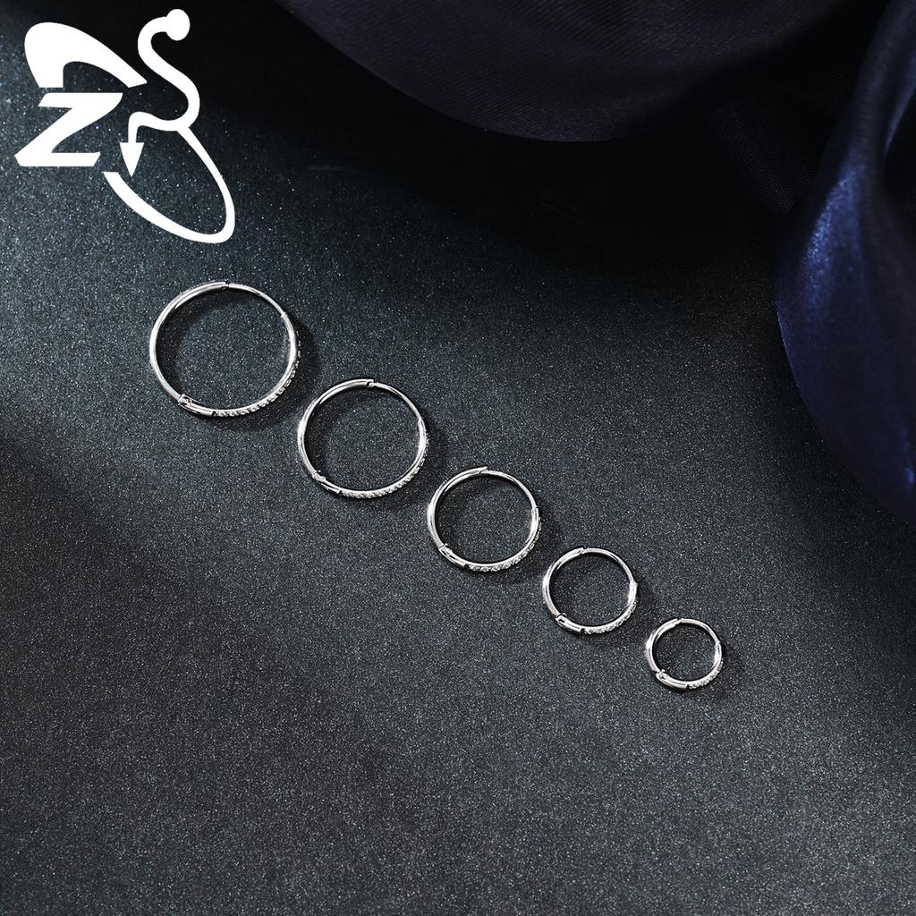 ZS 1 PC 20G Stainless Steel Hoop Earring 6/8/10/12MM Round Stud Earrings CZ Crystal Nose Ring Helix Cartilage Piercings Zircon
