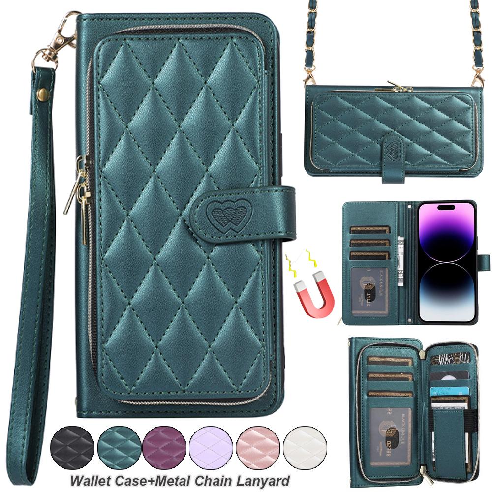 

Кожаный чехол через плечо на молнии с цепочкой и ремешком на 9 карт для iPhone 15 14 13 12 Pro Max XS Max 7P 8P/Samsung S23 S22 S21 Ultra Plus A14 A54 A13 A53