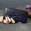Portafoglio Lungo da Donna Portamonete con Zip Vera Pelle Porta Documenti/Carte di Credito Contanti Design Libellula Retrò Borsa Portadeni in Pelle di Mucca da Donna