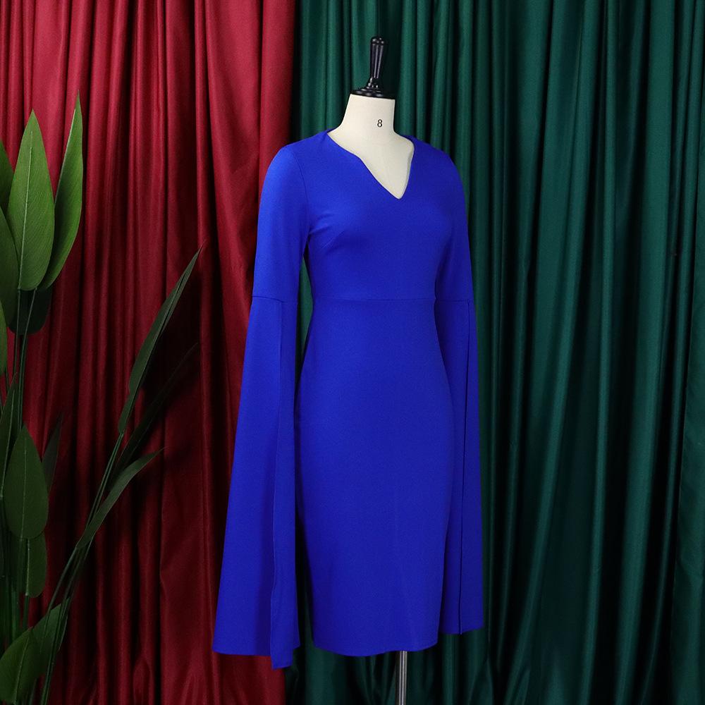 Velká velikost Ženy Jaro Podzim Rozparek Dlouhé rukávy Šaty s výstřihem do V Dámská móda Jednodílné šaty s pouzdrem