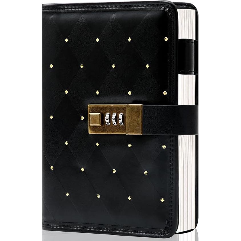 Дневник CAGIE с замком для девочек женщин розовый винтажный журнал с замком сменный кожаный запираемый дневник 224 страницы секретные B6 запираемые журналы с подарком чёрный