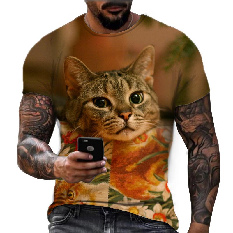 Summer Men s 3D Printed Casual Round Neck Trendy T-shirt S