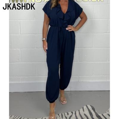 Damenmode Casual Sommer Frühling Volltonfarbe Druck Kurzarm Mittlere Taille Hose Overalls & Strampler