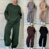 Women's Plus-Size Hoodie Set Autumn/Winter Solid Color Crewneck Sweatshirt Jogger Pants Two-Piece Set  Casual Sports Outfit