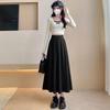 Women's High-Waist A-Line Pleated Tweed Midi Skirt