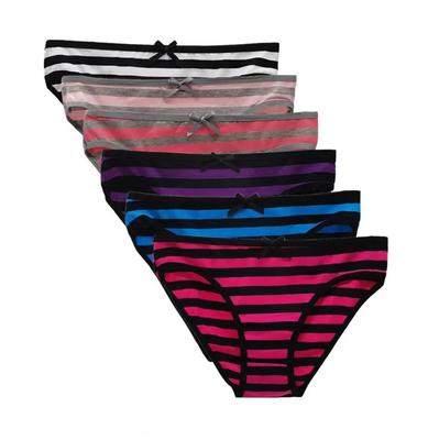 6PCS/Set Striped Cotton Panties Women High Quality Sexy Mid Waist Briefs Female Soft Underwear Plus Size M/L/XL