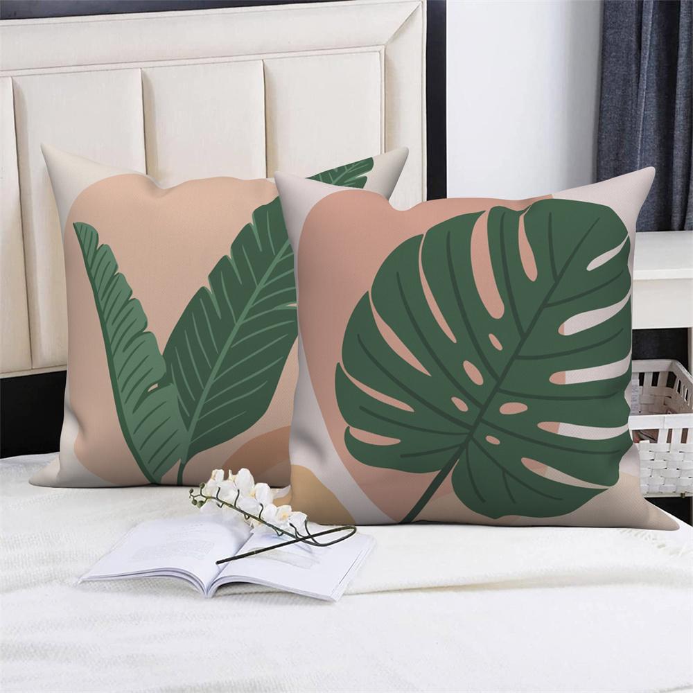 Throw Pillow Sofa Home Decor Decorative Cover Green Tropical Leaf Pink Cushion