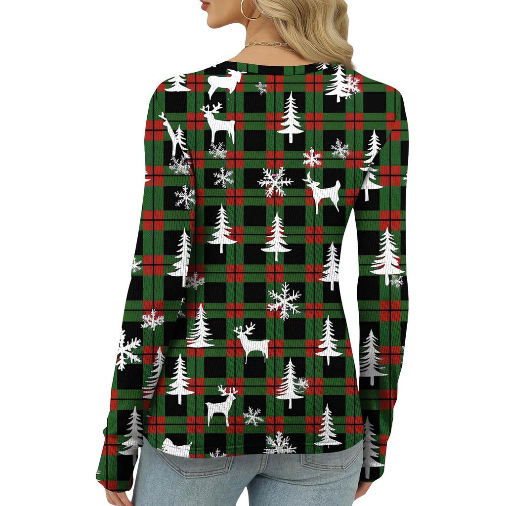 Women's Winter Slim Bottom T-shirt Fashion Casual Gradient Printing Round Neck Pullover Long Sleeve Top