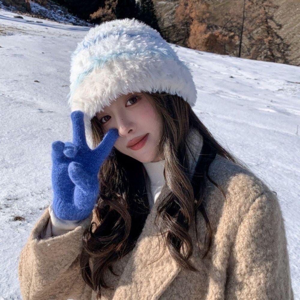 

Plush Faux Fur Bucket Hat Thick Wool Cap Cute Basin Cap Winter чорний