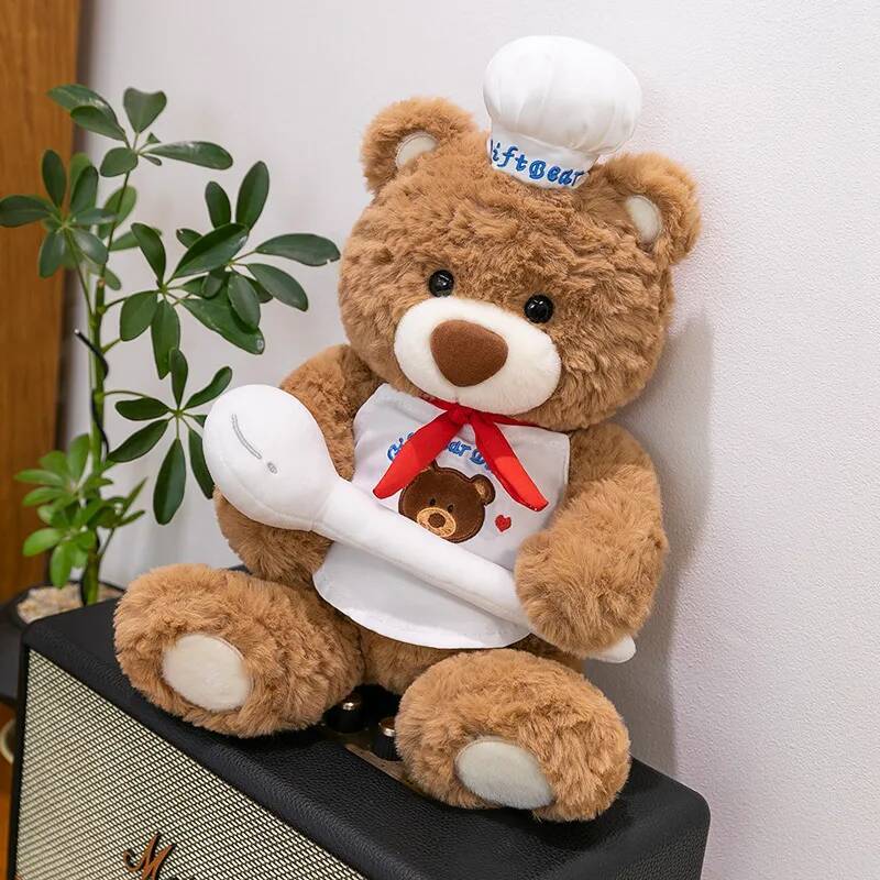 Peluche Orso Chef Coccoloso Giocattoli Morbidi Soffici Cartone Animato Uniforme da Chef Orso Bambola Calda Carina Compagno per Bambini Bambola Regalo di Compleanno Divertente