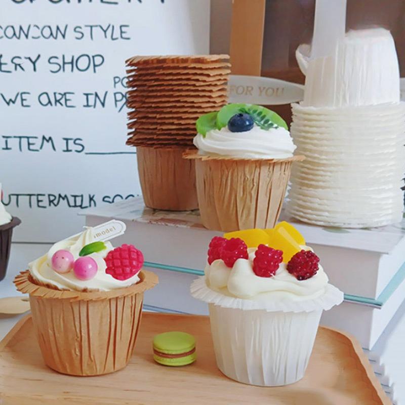 50pcs Tulip Paper Cups Cake Cup Oven High Temperature and Oil Resistant Flame Cups Disposable Oil Proof Liner Paper Holder Bread Baking Mold