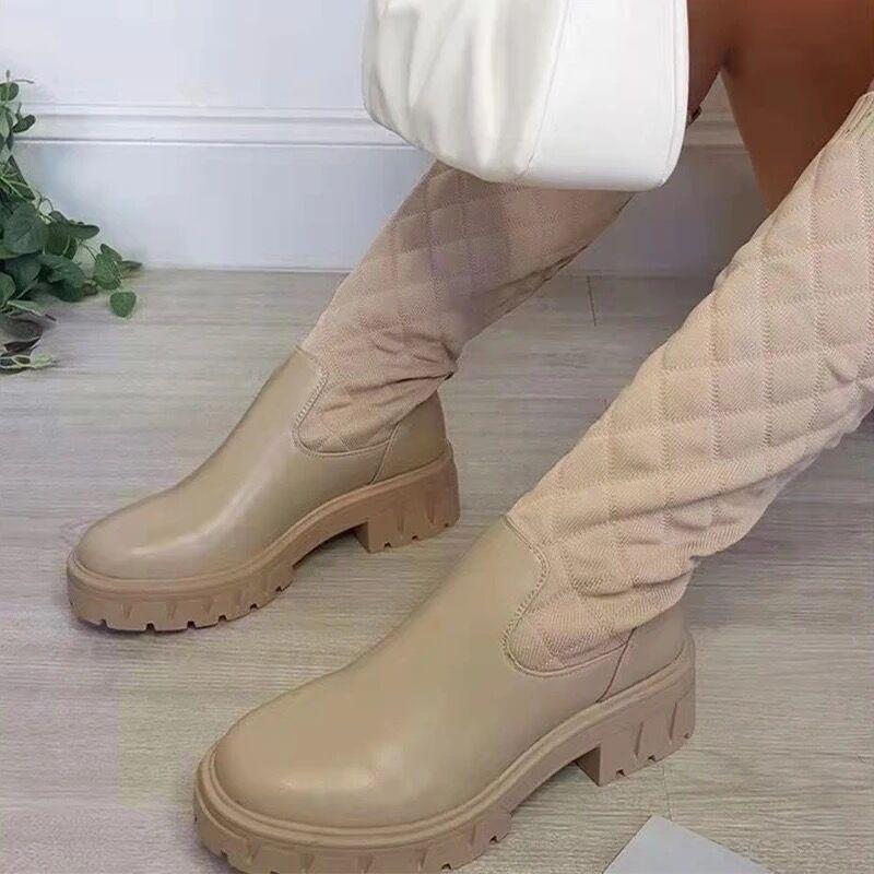 Socks Boots Women's Knitted Flat-bottomed Thick-soled Autumn and Winter Knee Boots Women's Thin Legs Elastic Fly-knitted Wool Knight Boots