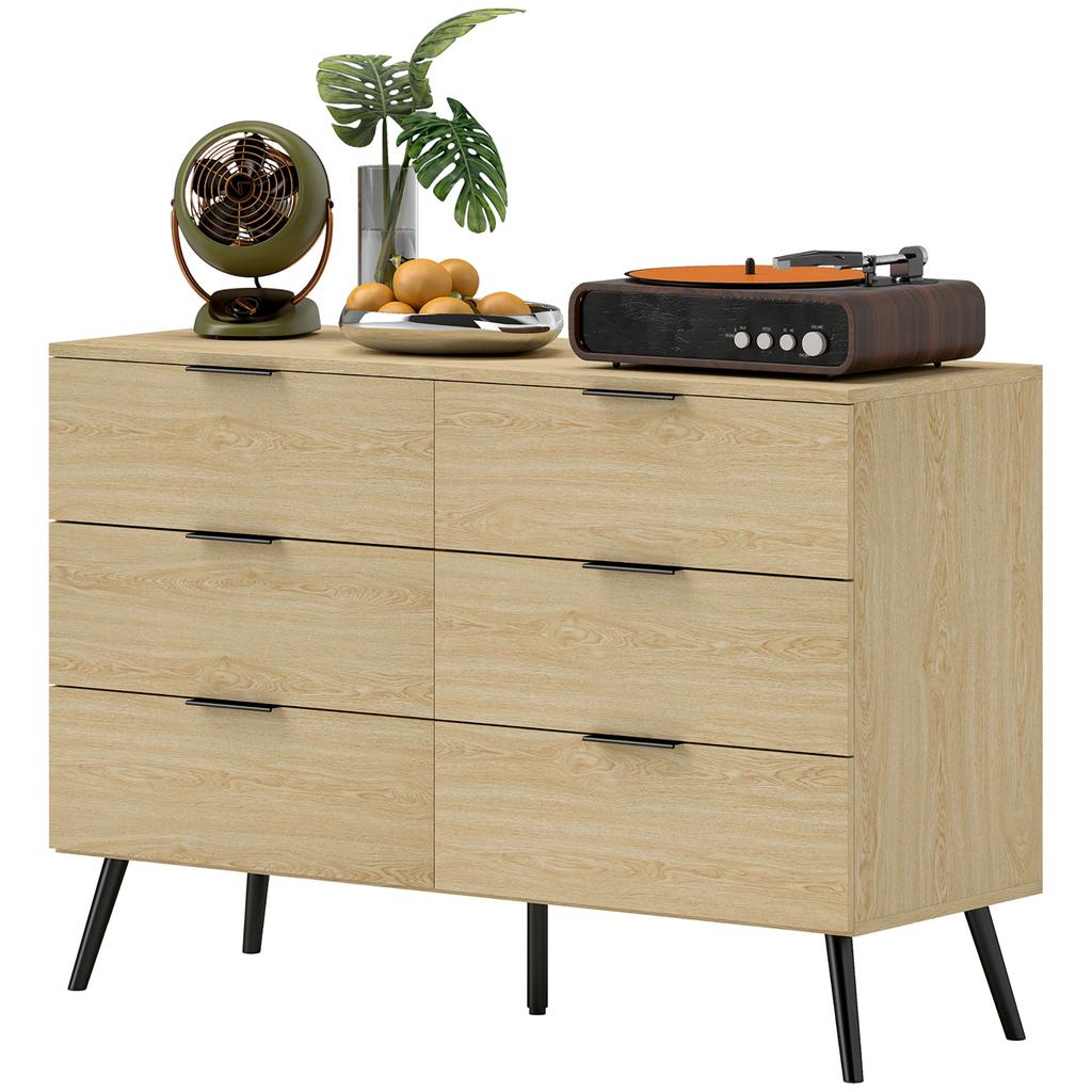 6-Drawer Chest Modern Chest of Drawers for Bedroom with Anti-Tip Design 110L x 40W x 75H cm Wood Look