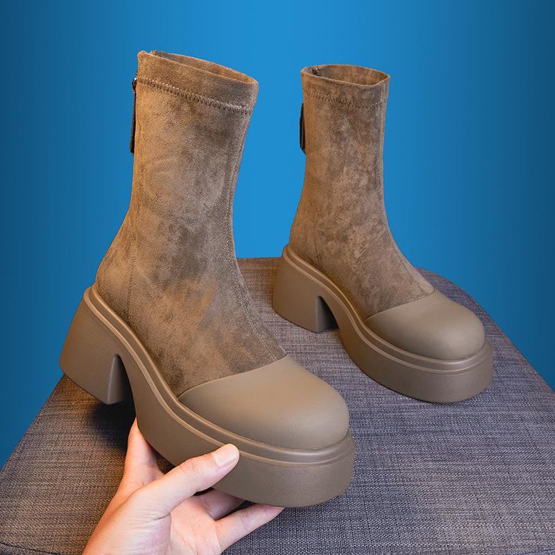 British Martin boots women's 2025 autumn and winter new thin boots casual versatile short elastic boots thick-soled women's boots