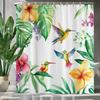 Tropical Green Plants And Flowers Birds Shower Curtain, Bathroom Decorative Shower Curtain, Printing Shower Curtain With Hooks