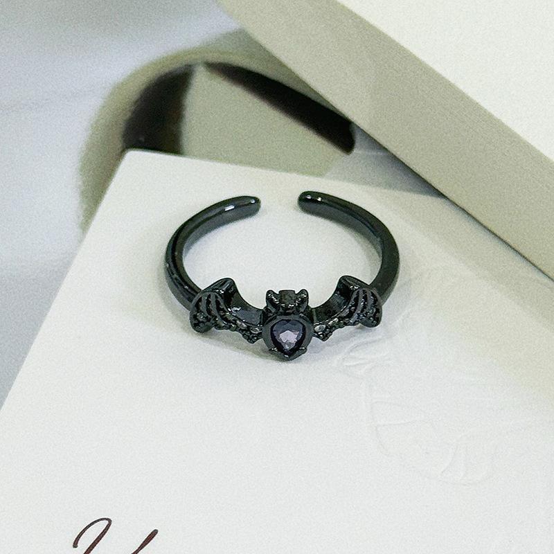 Halloween Dunkle Persönlichkeit Retro Zirkon Spinne Kätzchen Fledermaus Öffnungsring Nische Hip Hop Street Ring