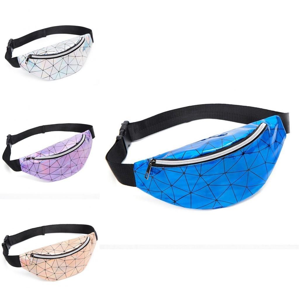 Chic Geometric Holographic Waist Bags Durable Pu Leather Chest Phone Pouch Purse