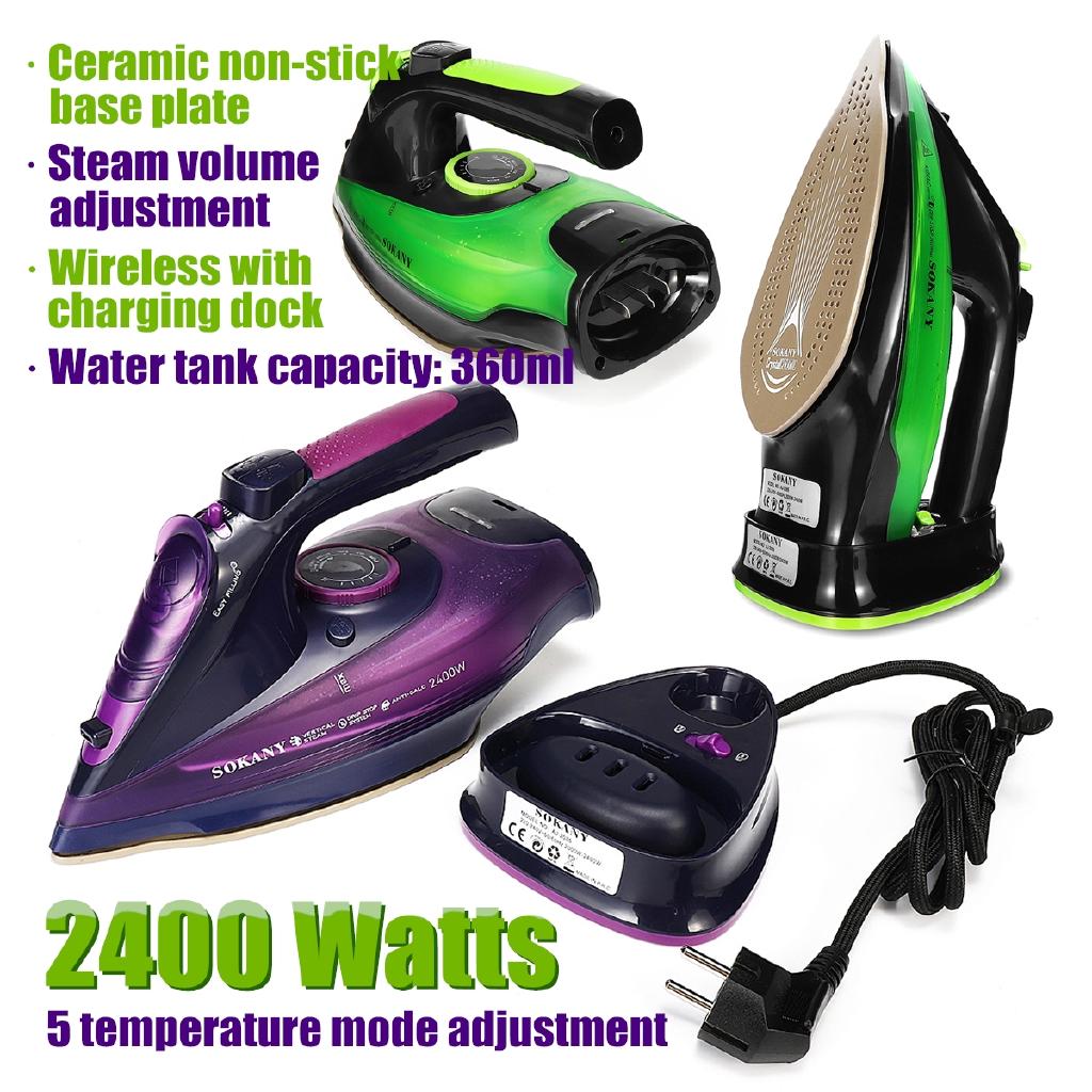 220-240V 2400W 5 Speed Ceramic Soleplate Electric Cordless Steam Iron Adjustable Charging Portable Clothes Ironing Steamer