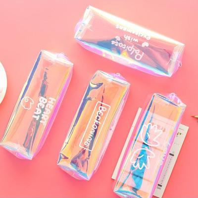 Korean Version Simple Laser Pencil Case Square Transparent Large Capacity Stationery Bag Student Pencil Case Storage Bag