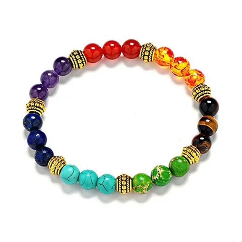 Stunning 7 Chakras Handmade Rainbow Bead Bracelet With Round Charms For Wellness