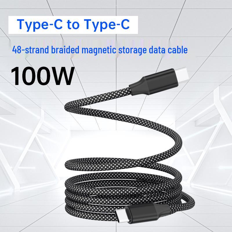 Cablu magnetic USB-C de 100W Compatibil cu Apple, Aliaj de aluminiu cu 48 de fire pentru mașini