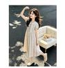 Girl's Elegant Blue & White Floral Lapel Summer Dress 2026