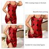 Women Sleeveless Sleepwear Dress Heart Printing Spaghetti Straps Summer Nightwear Pajamas Red M