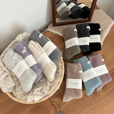 Winter Dicke Socken, Dopaminfarbene Doppelstrick-Frotteesocken, Warme Wadenlange Socken, Stoffetikett Wollsocken
